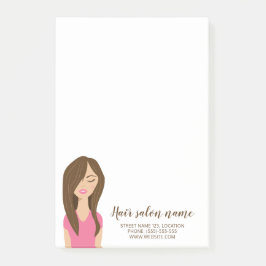 Niedlich Brown Long Hair Girl Illustration Salon Post-it Klebezettel