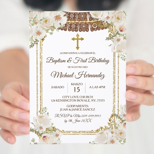 Niedlich Brown Mexican Baptisse & First Birthday Einladung (Von Creator hochgeladen)