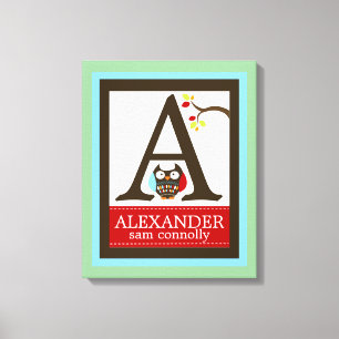 Niedlich Brown Owl Leinwand Letter Name Print 16x2