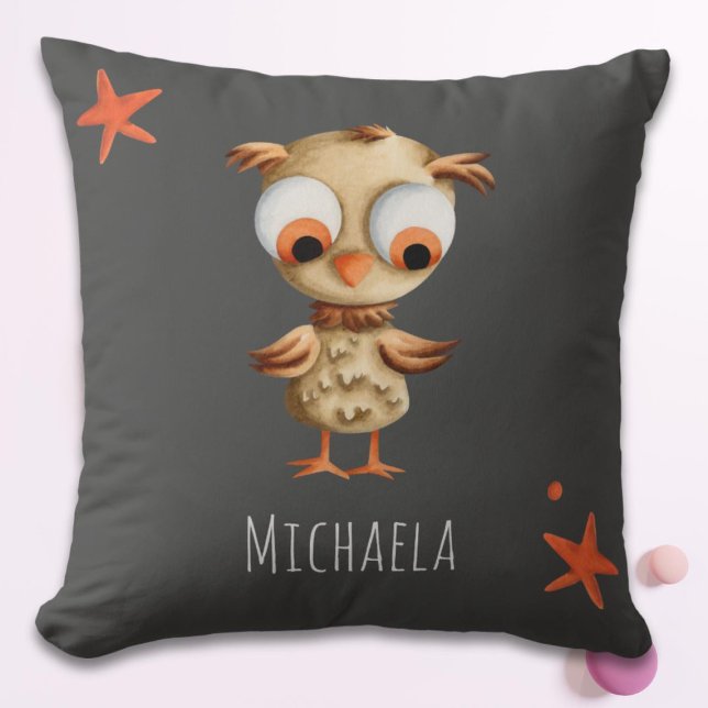 Niedlich Brown Owl Personalisiert Grau Kinderzimme Kissen (Von Creator hochgeladen)