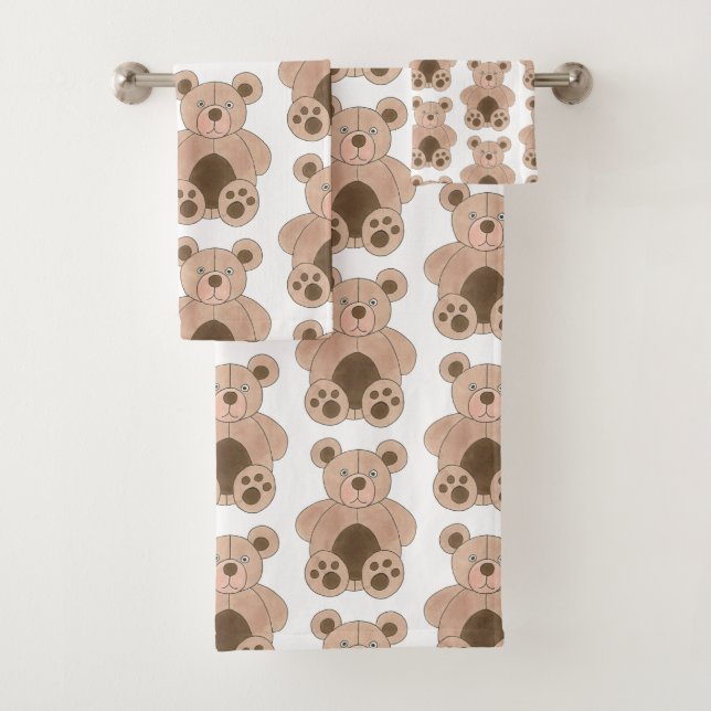 Niedlich Brown Plush Toy Teddy Bär gestopftes Tier Badhandtuch Set (Insitu)