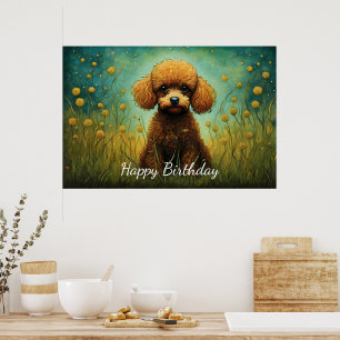 Niedlich Brown Poodle Blume Meadow Poster