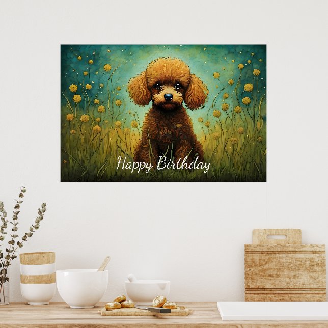 Niedlich Brown Poodle Blume Meadow Poster (Küche)