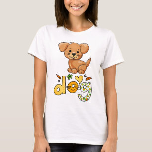 Niedlich Brown Puppy Dog Blume Herz weiß T-Shirt