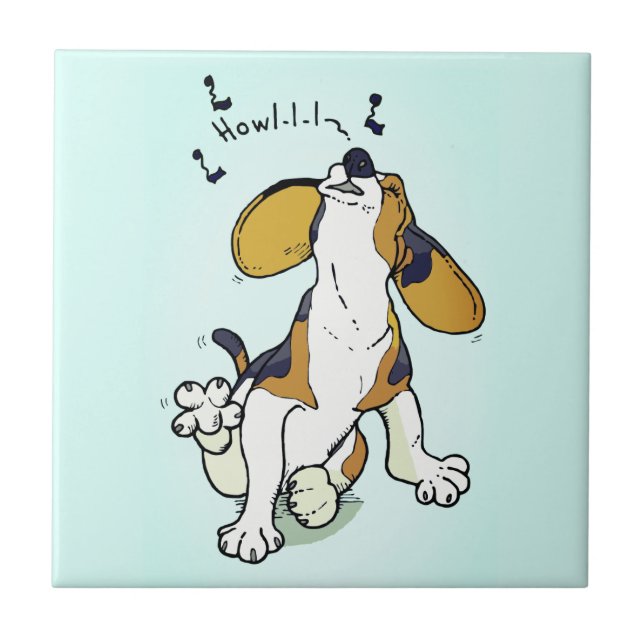 Niedlich Brown Puppy Howl Fliese (Vorderseite)