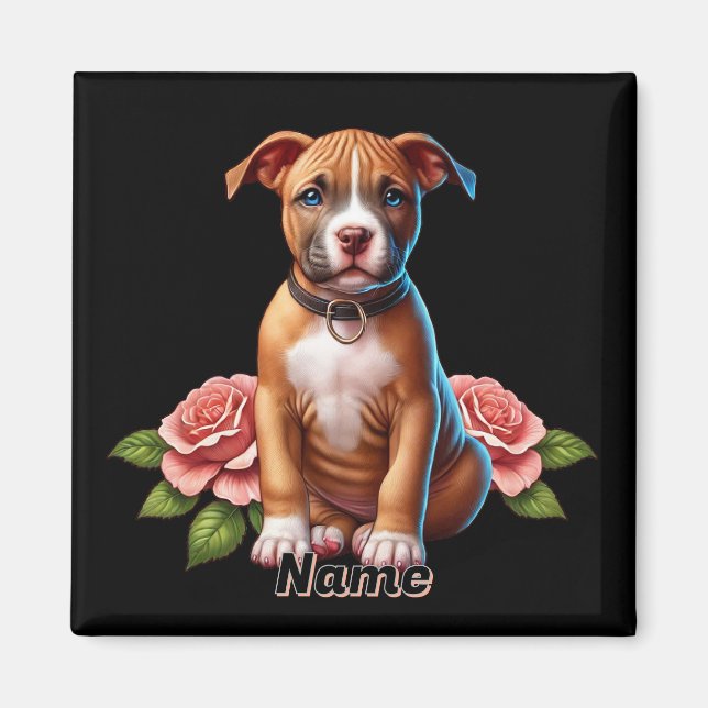 Niedlich Brown Puppy mit Rose Magnet (Vorne)