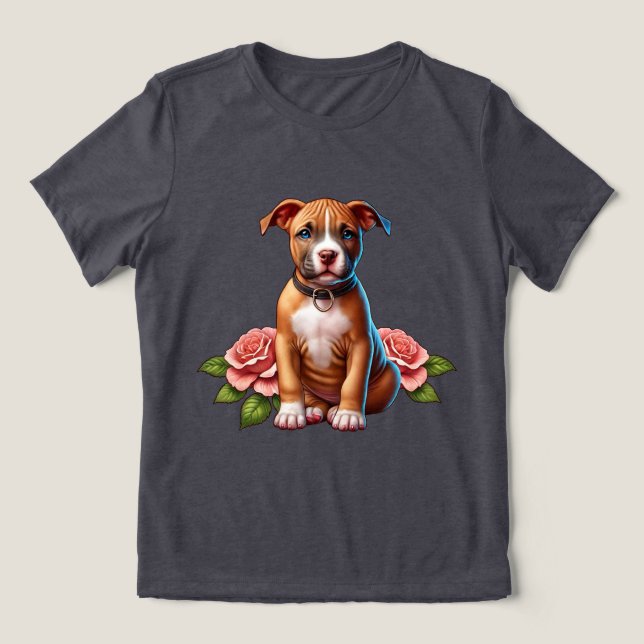 Niedlich Brown Puppy mit Rose Tri-Blend Shirt (Design Vorderseite)