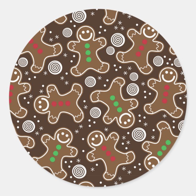 Niedlich Brown Red Green Christmas Lebkuchen Runder Aufkleber (Vorderseite)