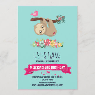 Niedlich Brown Sloth Hanging Auf dem Kopf Geburtst Einladung