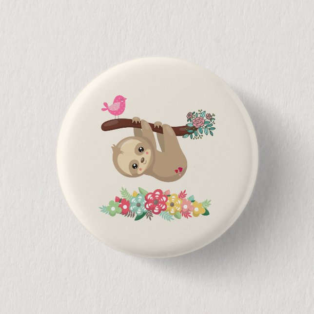 Niedlich Brown Sloth Hanging Button (Vorderseite)