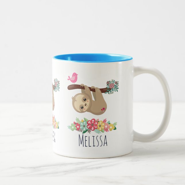 Niedlich Brown Sloth Hanging Zweifarbige Tasse (Rechts)
