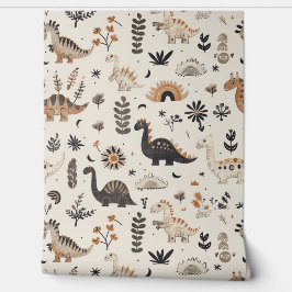 Niedlich Brown Tan Dinosaur Pattern Baby Kinderzim Tapete
