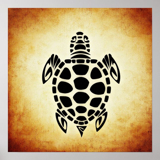Niedlich Brown Tribal Tortoise Turtle Poster (Vorne)