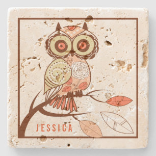 Niedlich-Brown- und Beige-Owl-Illustration Steinuntersetzer