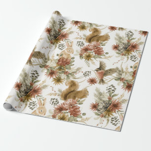Niedlich Brown Watercolor Weihnachtswaldtiere Geschenkpapier