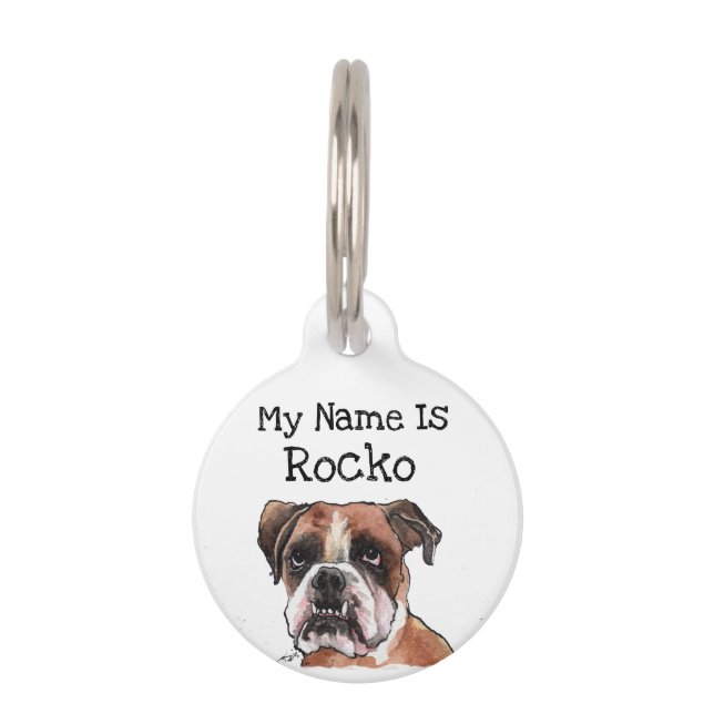 Niedlich Brown & White witziger Boxer Dog Wasserfa Haustiermarke (Vorderseite)