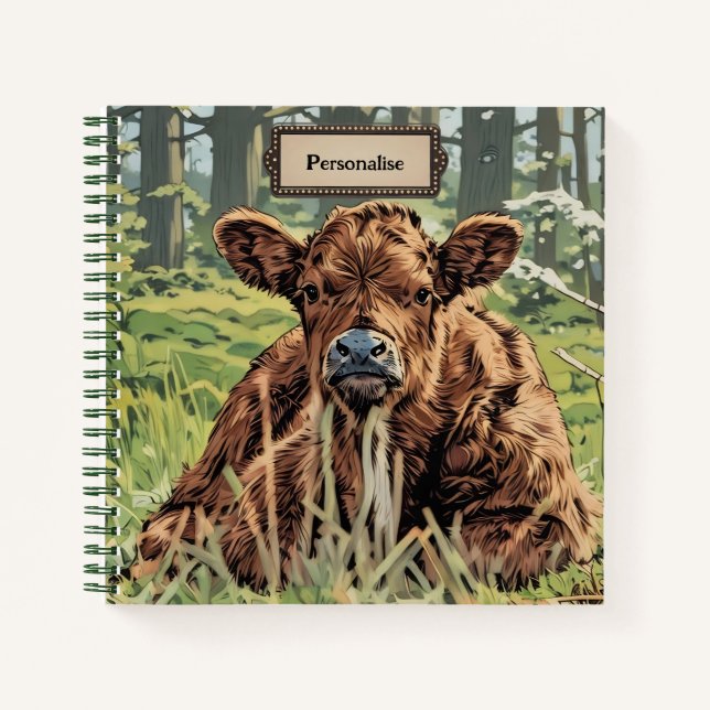 Niedlich BrownMoo Cow Green Woodland Personal Jour Notizbuch (Vorderseite)