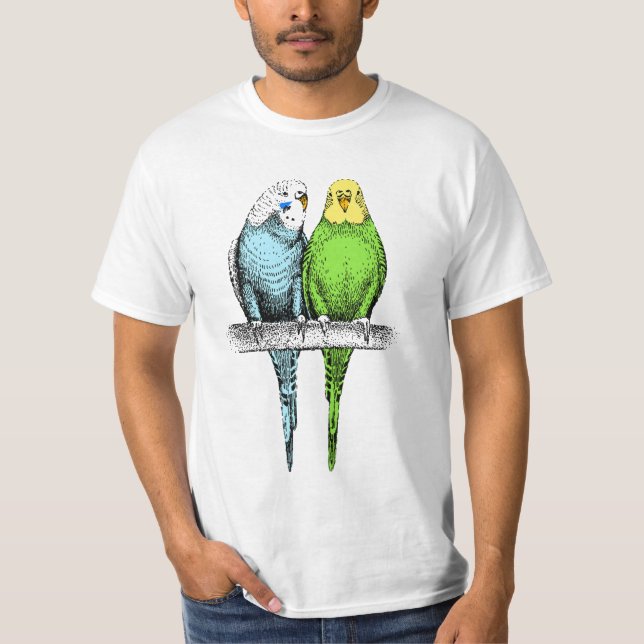 Niedlich Budgerigar Couple Budgies T-Shirt (Vorderseite)