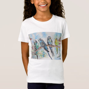 Niedlich Budgie Whimsical Watercolor Girls T Shirt