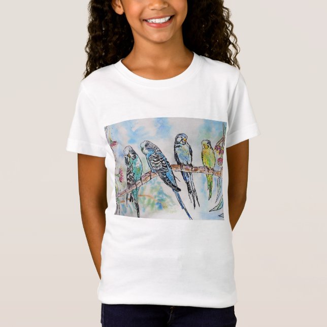 Niedlich Budgie Whimsical Watercolor Girls T Shirt (Vorderseite)