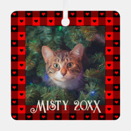 Niedlich Buffalo Kariert Hearts Custom Cat Weihnac Ornament Aus Metall