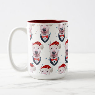 Niedlich Bull Terrier Dog Weihnachtsmuster Zweifarbige Tasse