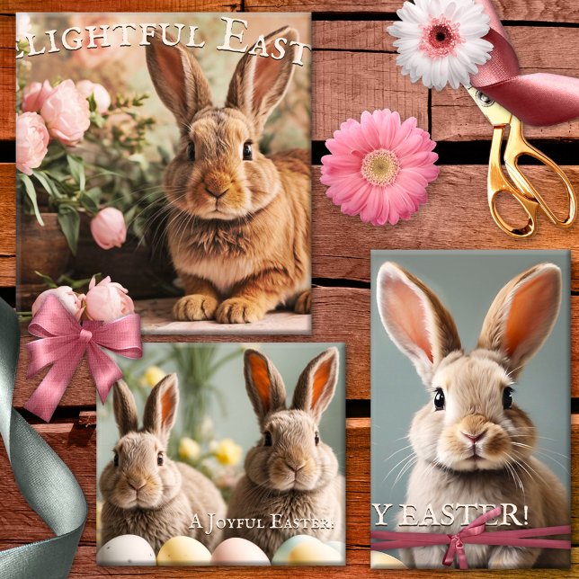 Niedlich Bunnies Happy Oaster Geschenkpapier Set (Easter wrapping paper sheets featuring cute bunnies with flowers and eggs)