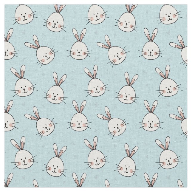 Niedlich Bunnies Muster auf Baby Blue Stoff (Nahaufnahme)