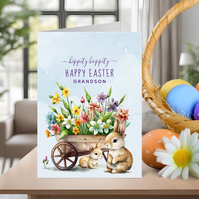 Niedlich Bunnies Personalisiert Grandson Ostern Feiertagskarte (Cute Bunnies Personalized Grandson Easter Holiday Card)