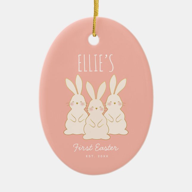 Niedlich Bunnies Personalisiertes Ostern Keramik Ornament (Vorne)