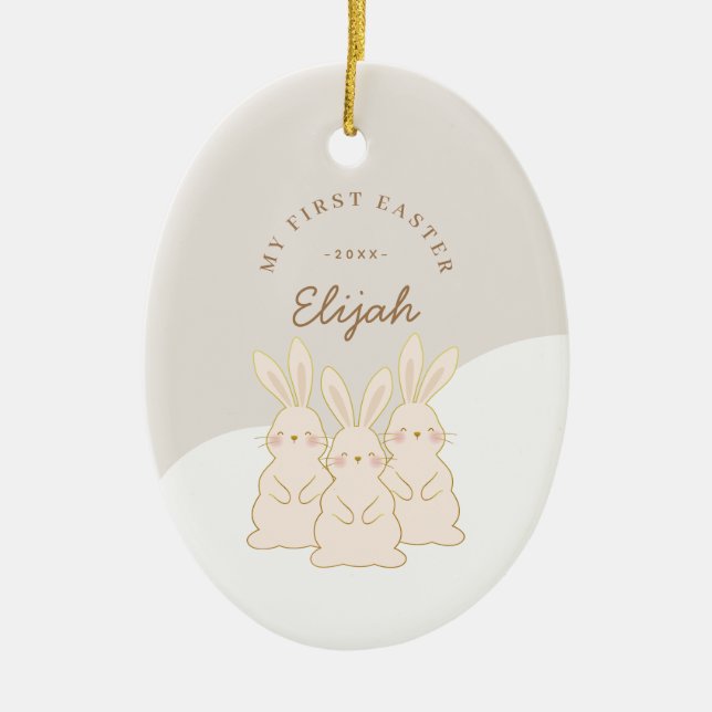 Niedlich Bunnies Personalisiertes Ostern Keramik Ornament (Vorne)