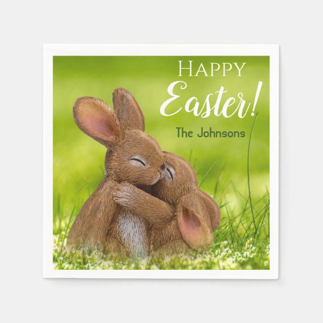 Niedlich Bunnies Personalisiertes Osterpapier Napk Serviette (Vorderseite)