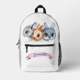 NIEDLICH BUNNIES PINK BANNER GRAY WHITE INDIVIDUEL BEDRUCKTER RUCKSACK