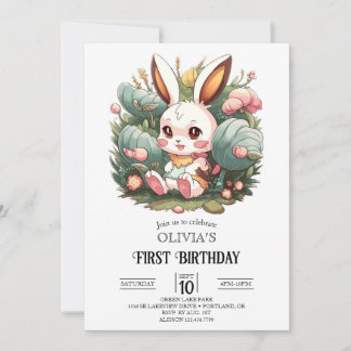 Niedlich Bunny 1. Geburtstag digital Einladung