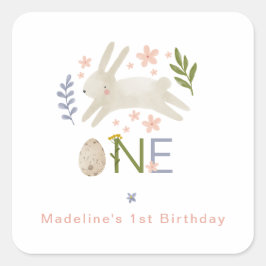 Niedlich Bunny Baby Girl 1. Oster Geburtstag Quadratischer Aufkleber