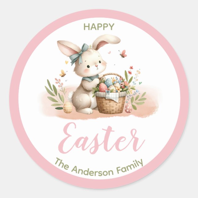 Niedlich Bunny|Cotton Candy Pink|Happy Oaster Runder Aufkleber (Vorderseite)
