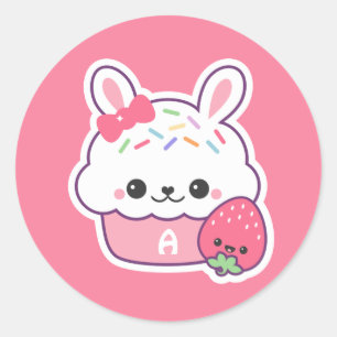 Niedlich Bunny Cupcake Monogramm Runder Aufkleber