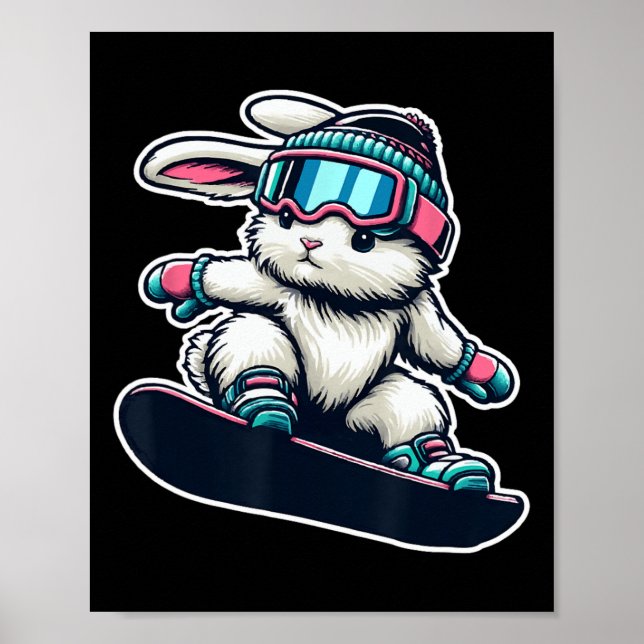Niedlich Bunny Darstellend Snowboarding Trip Kinde Poster (Vorne)