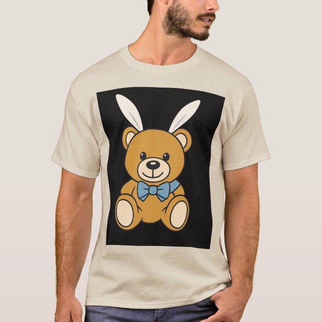 Niedlich Bunny Ears Teddy Bär Cartoon T - Shirt (Vorderseite)
