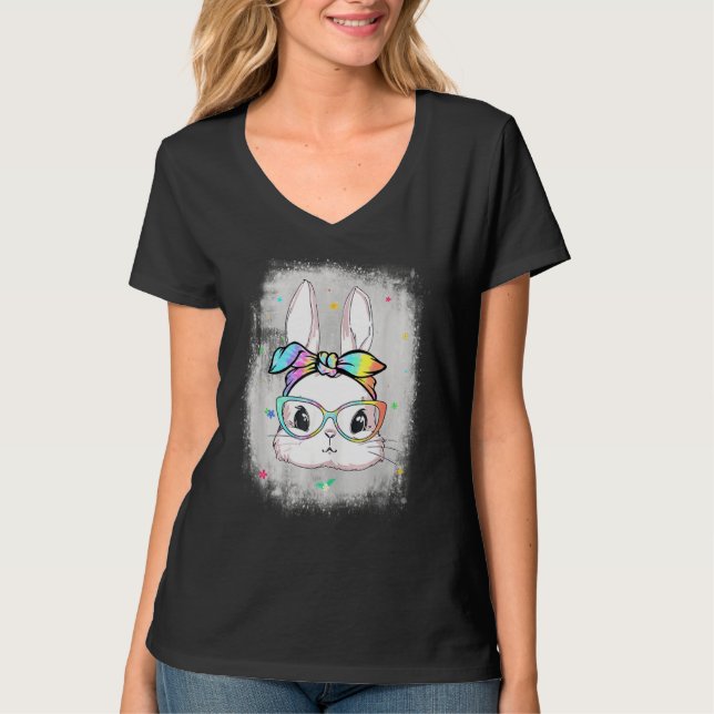 Niedlich Bunny Face Gefärbte Krawatte Brillen Head T-Shirt (Vorderseite)