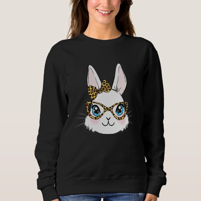 Niedlich Bunny Face Leopard Brillen Bow Happy Oast Sweatshirt (Vorderseite)