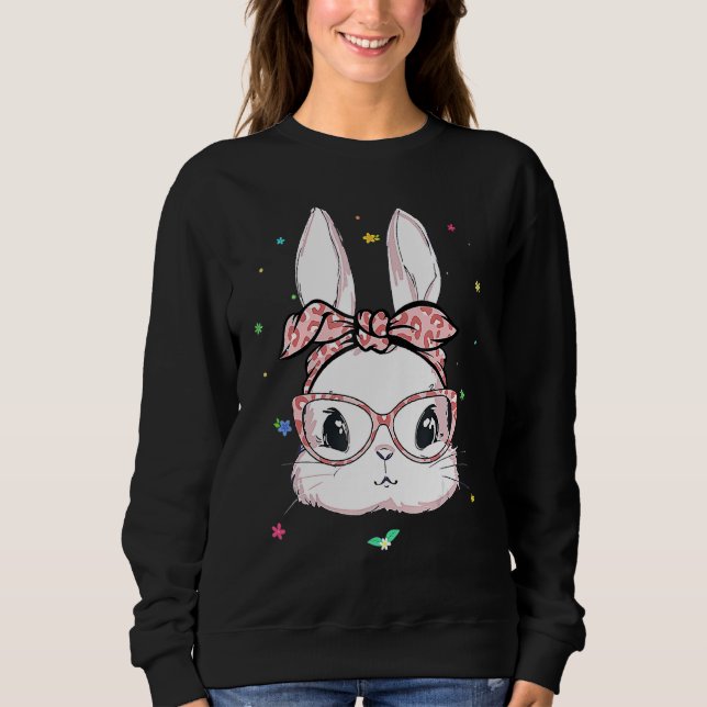 Niedlich Bunny Face Leopard Glasses Headband Happy Sweatshirt (Vorderseite)