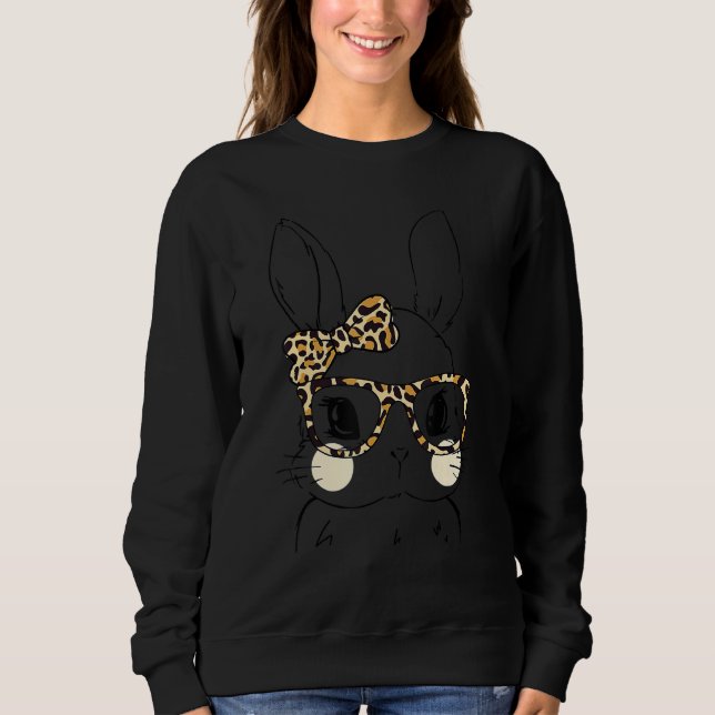 Niedlich Bunny Face Leopard Glasses Headband Happy Sweatshirt (Vorderseite)