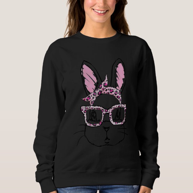 Niedlich Bunny Face Leopard Glasses Headband Happy Sweatshirt (Vorderseite)