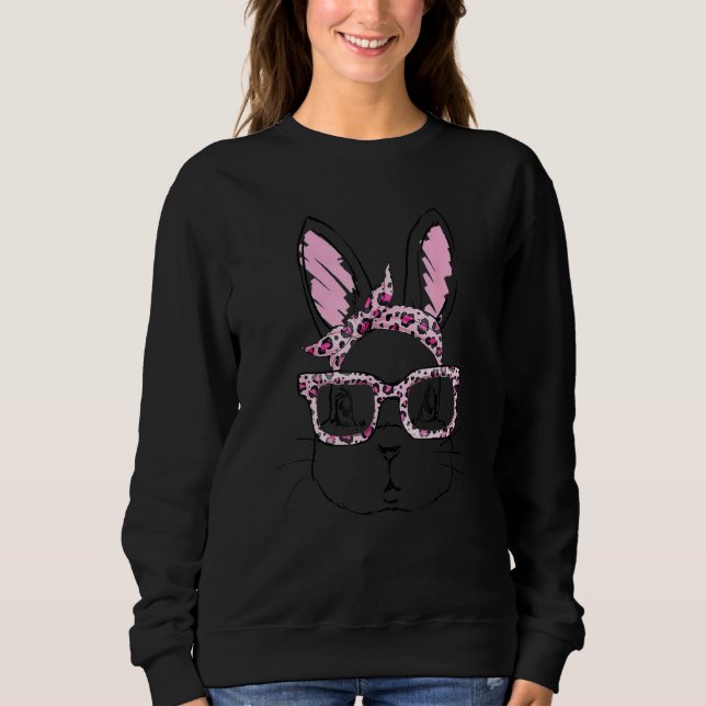 Niedlich Bunny Face Leopard Glasses Headband Happy Sweatshirt (Vorderseite)