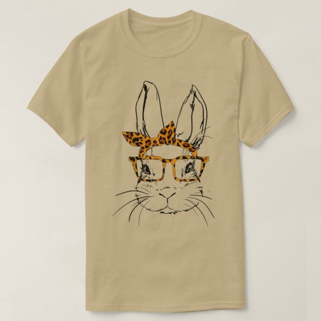 Niedlich Bunny Face Leopard Glasses Headband Happy T-Shirt (Design vorne)