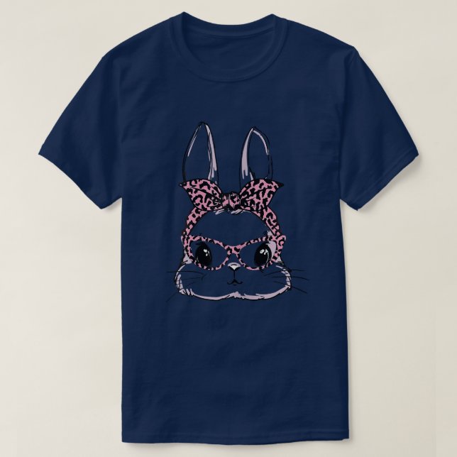 Niedlich Bunny Face Leopard Glasses Headband Happy T-Shirt (Design vorne)