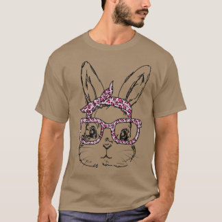 Niedlich Bunny Face Leopard Glasses Headband Happy T-Shirt