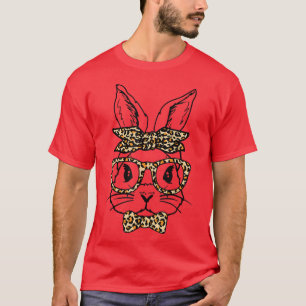 Niedlich Bunny Face Leopard Glasses Headband Happy T-Shirt