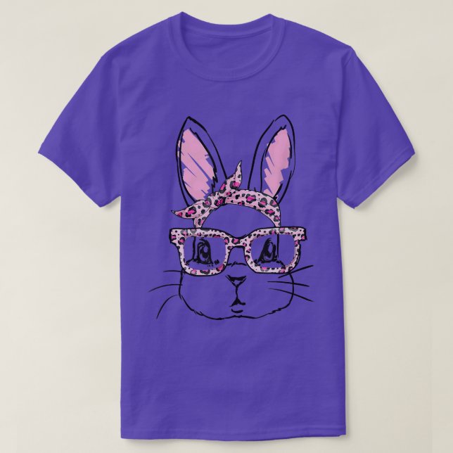Niedlich Bunny Face Leopard Glasses Headband Happy T-Shirt (Design vorne)